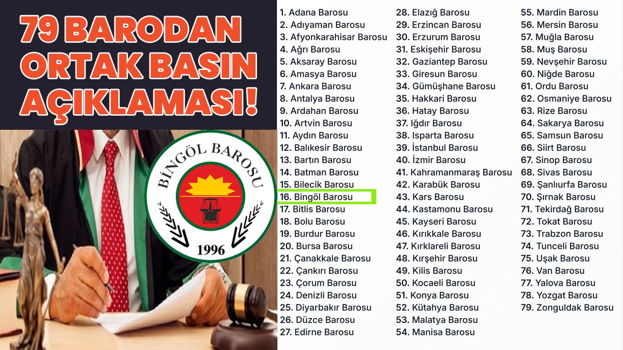 Bingöl Barosu'nun da Yer Aldığı 79 Barodan Ortak Açıklama!