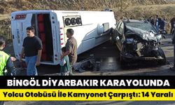 Bingöl-Diyarbakır Karayolunda  Yolcu Otobüsü İle Kamyonet Çarpıştı: 14 Yaralı