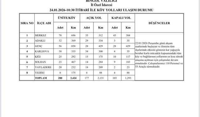 Bingöl’de 177 Köy Yolu Ulaşıma Açıldı
