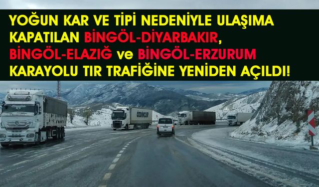 Bingöl'de Kar ve Tipi Dolayısıyla Tır Trafiğine Kapatılan Yollar Açıldı