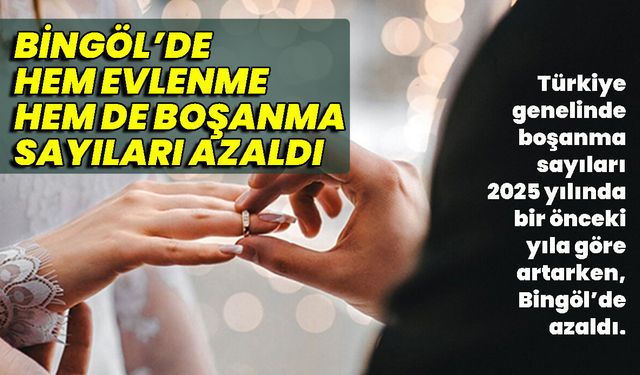 Bingöl’de Hem Evlenme Hem de Boşanma Sayıları Azaldı