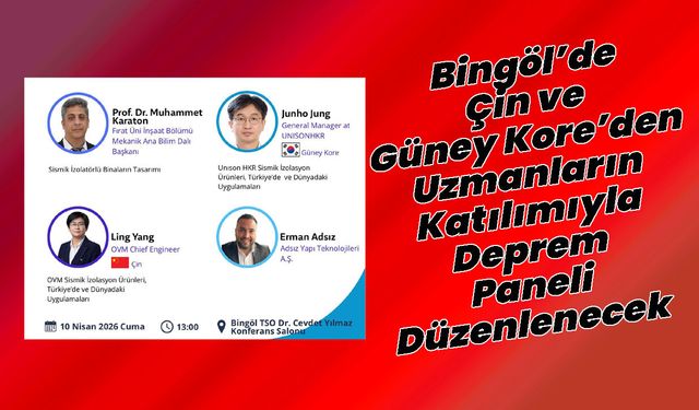 Bingöl’de Çin ve Güney Kore’den Uzmanların Katılımıyla Panel Düzenlenecek