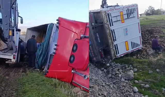 Karakoçan’da Pancar Yüklü Tır Şarampole Devrildi