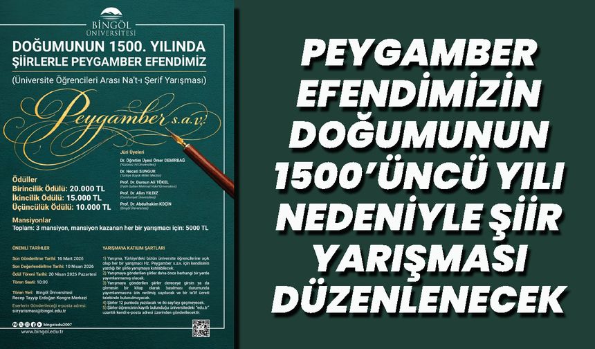 Peygamber Efendimizin Doğumunun 1500’üncü Yılı Nedeniyle Şiir Yarışması Düzenlenecek