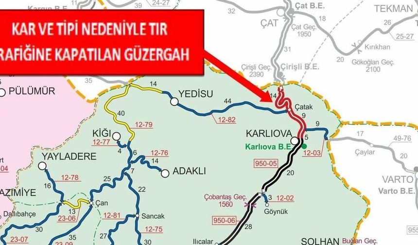 Bingöl’de Tır Trafiğine Kar Engeli