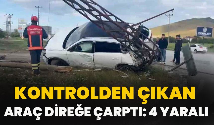 Kontrolden Çıkan Araç Direğe Çarptı: 4 Yaralı