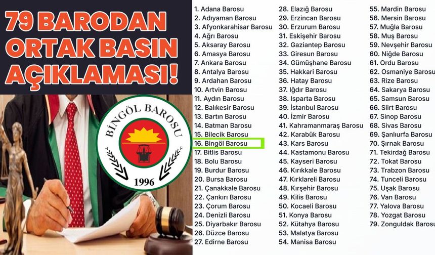 Bingöl Barosu'nun da Yer Aldığı 79 Barodan Ortak Açıklama!